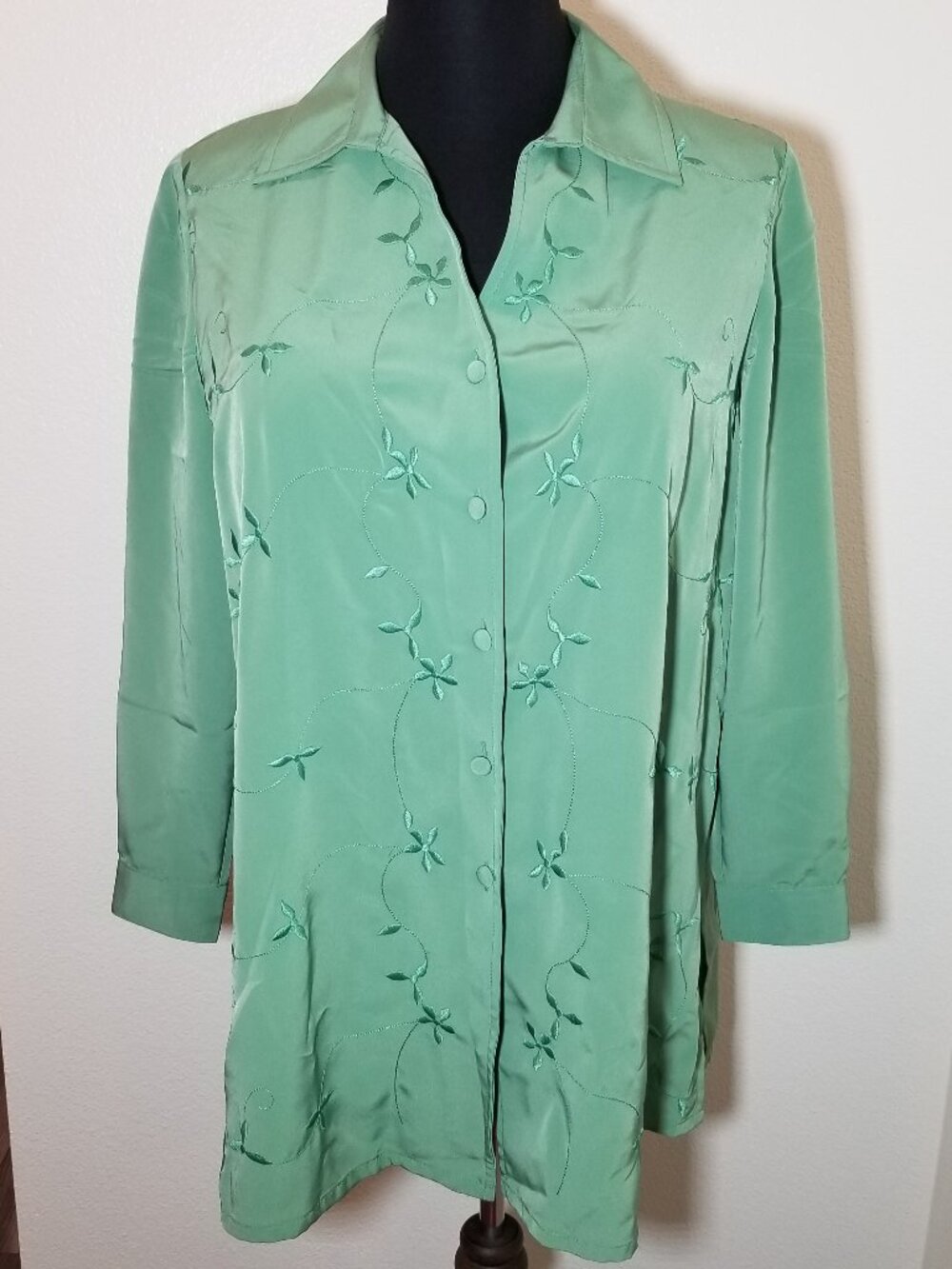 Chelsea Studio Tunic Jacket Long Sleeve 20W Green Embroidered Floral‎ Retro City